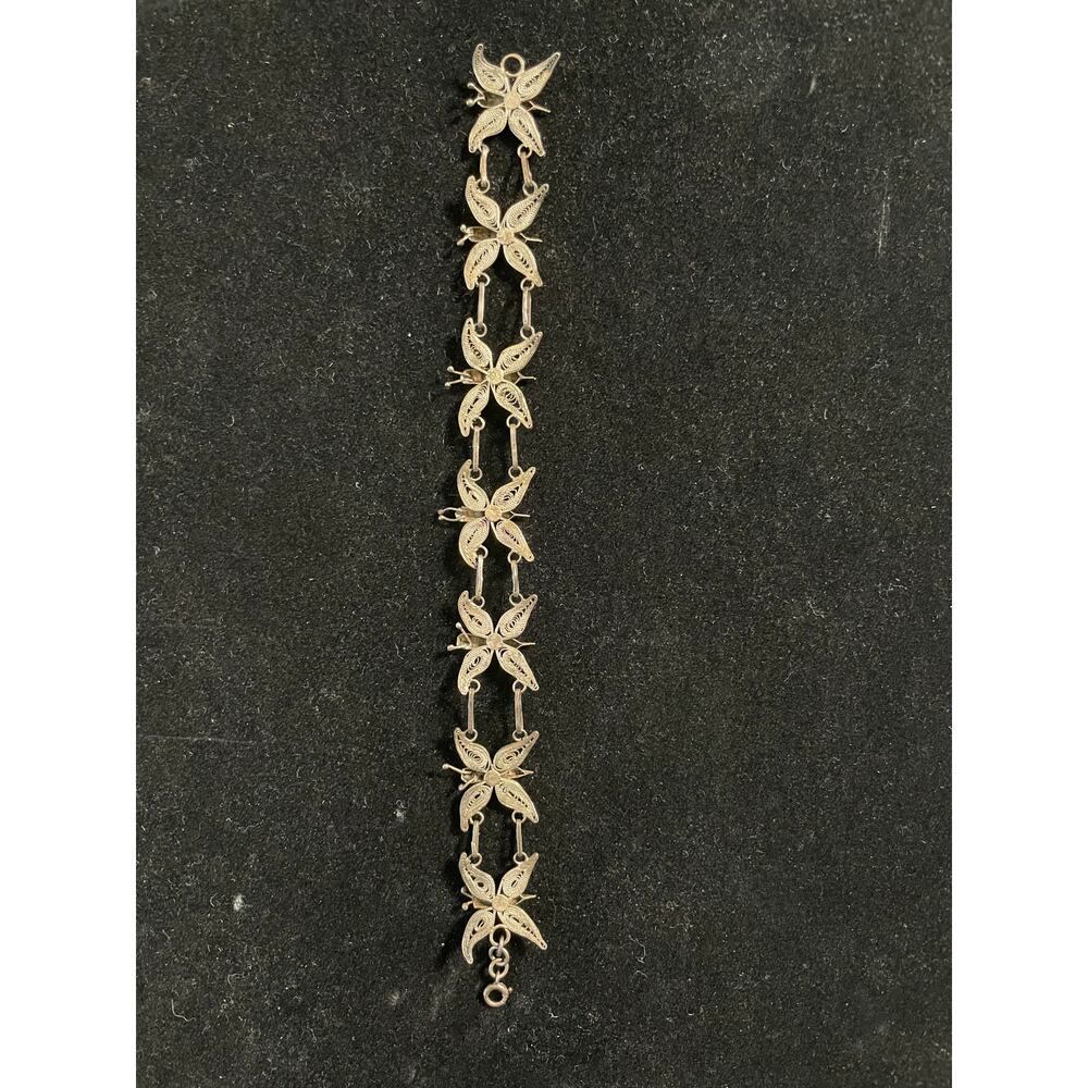 Vintage Silver Butterfly Filigree Bracelet - Picture 4 of 5
